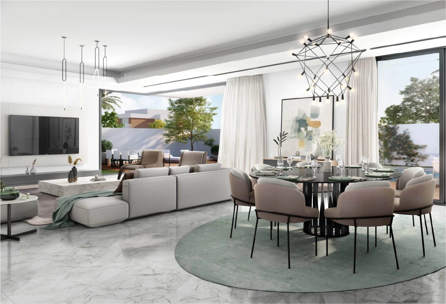 Open-concept kitchen with high-end finishes at The Dunes Abu Dhabi